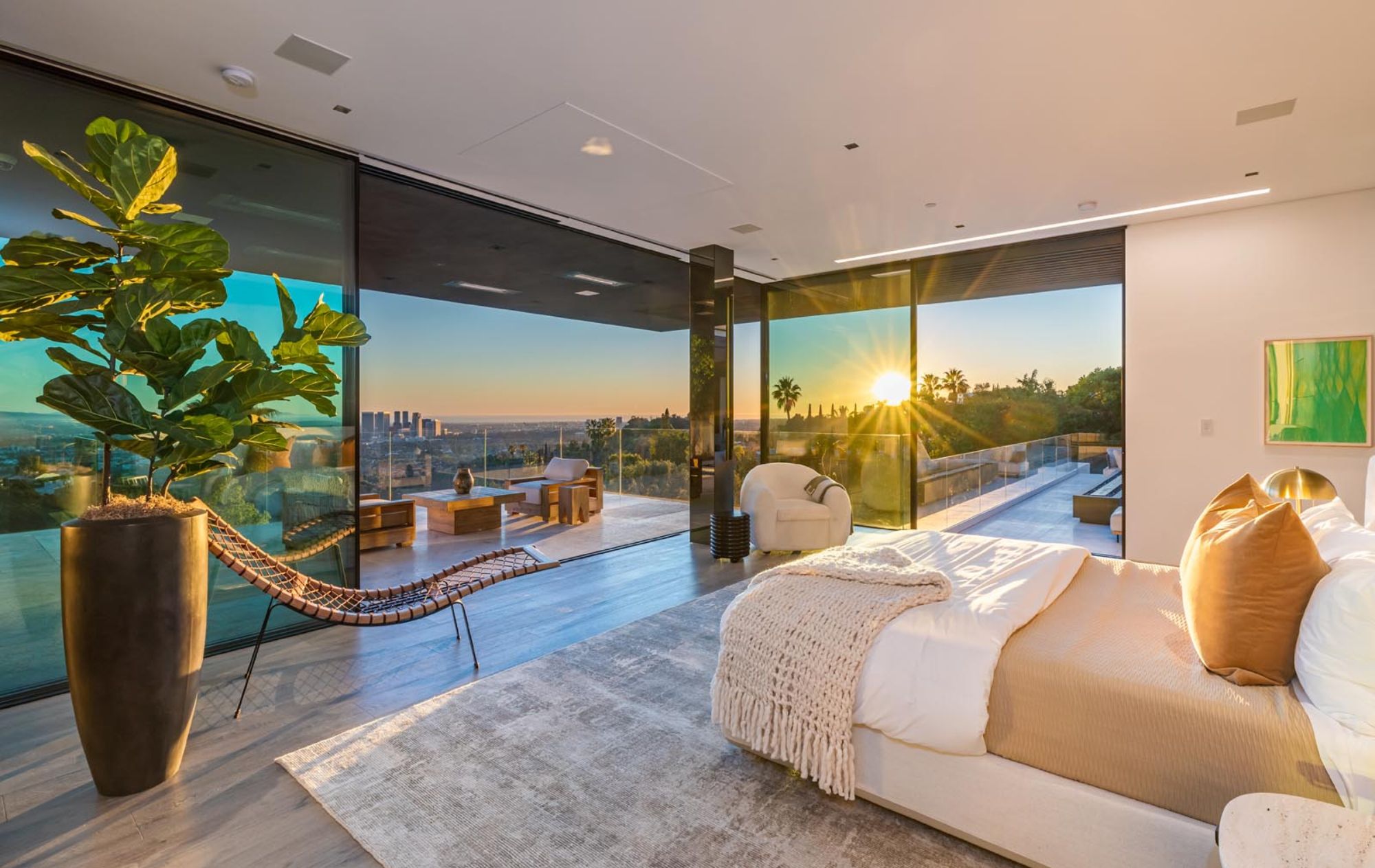 Minimal frame sliding door with thin profile and expansive glass panels in modern home