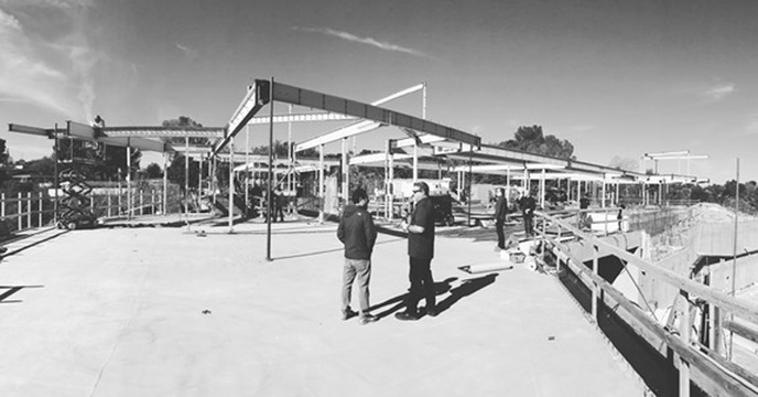 Archival commercial glazing construction site from the Ward family trade history